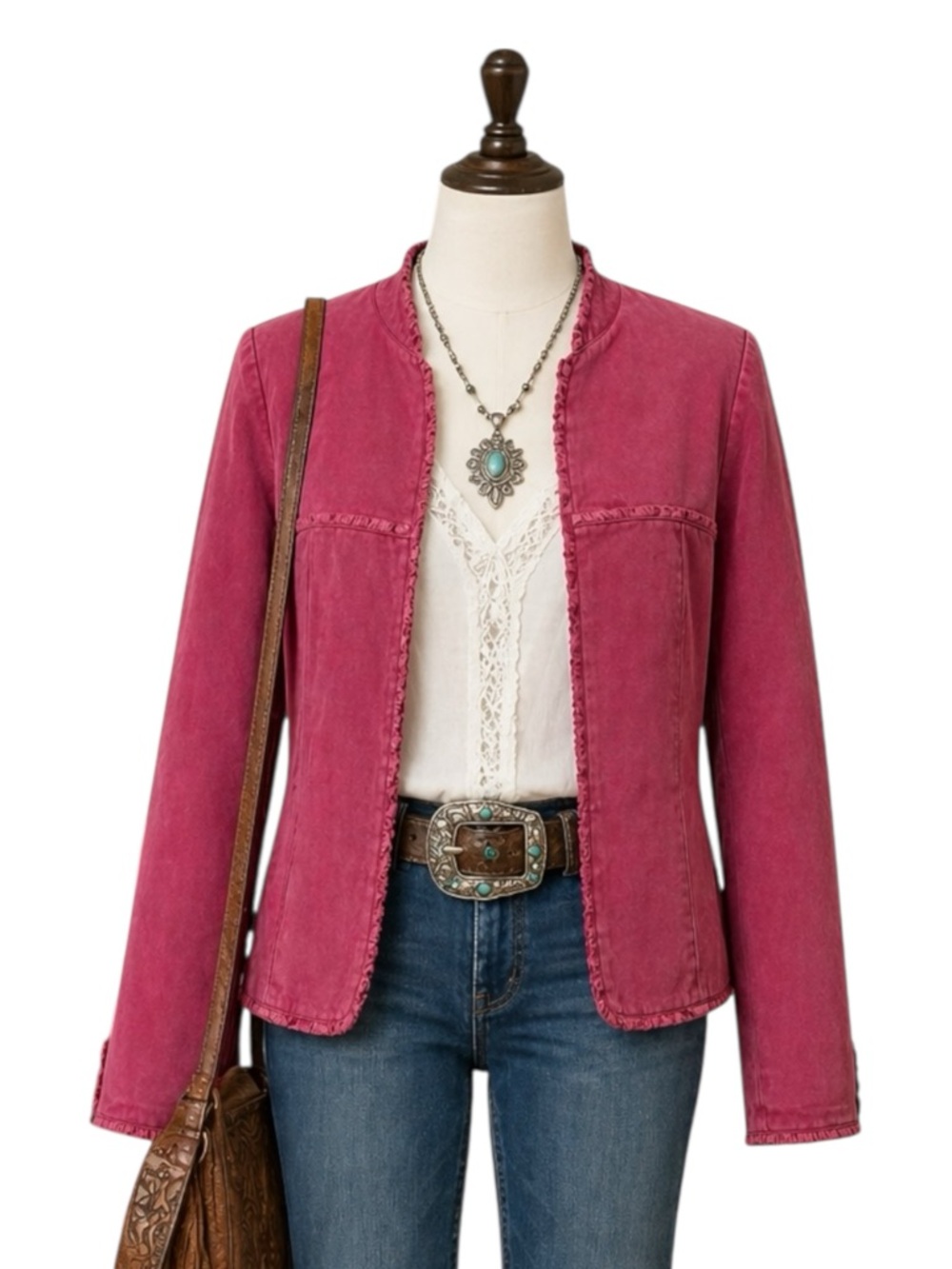 Vintage Pink Suede Leather Jacket Western Boho Petite S Classic Style